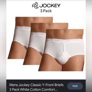 Jockey Men’s 3 Pack White Classic Briefs in Size 32.